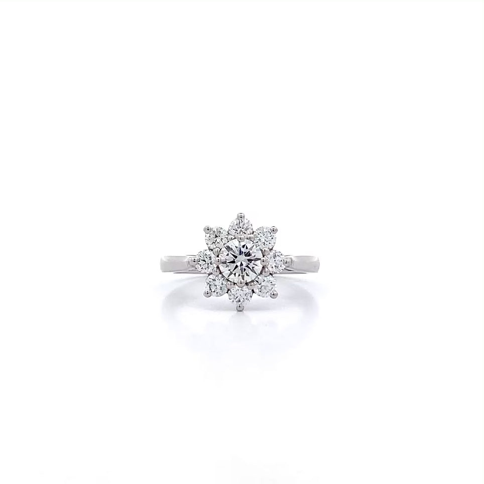 Fleur: Brilliant Cut Diamond Halo Ring in Platinum | 0.83ctw