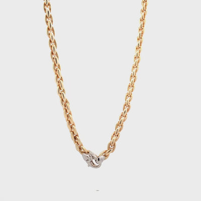 Puffed Link Trace Chain in Yellow Gold with White Gold Clasp