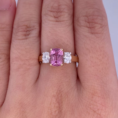 Pink Spinel and Diamond Three Stone Ring in Yellow Gold | 2.48ct