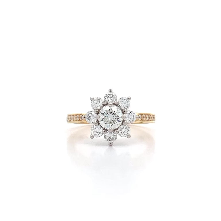 Blossom: Brilliant Cut Diamond Halo Ring in Yellow Gold | 1.22ctw