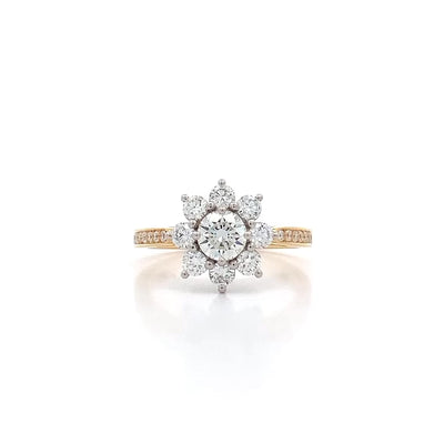 Blossom: Brilliant Cut Diamond Halo Ring in Yellow Gold | 1.22ctw