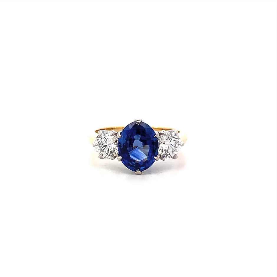 Sapphire and Diamond Three Stone Ring in Yellow Gold | 3.76ctw