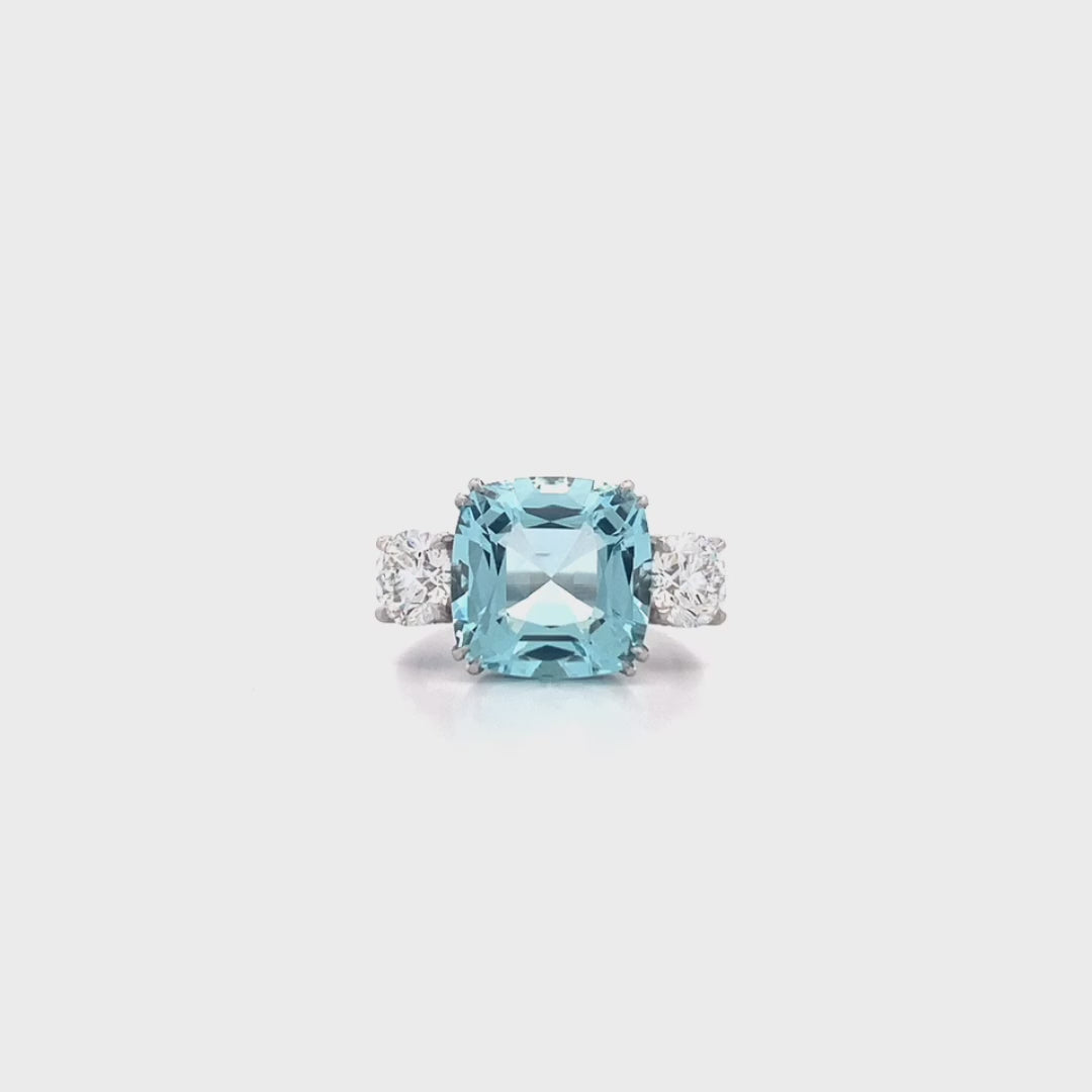 Aquamarine and Diamond Three Stone Ring in Platinum | 7.92ctw