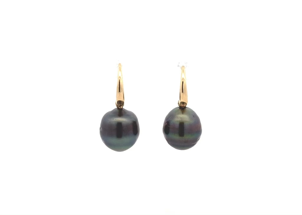 Avaiki Black Baroque Pearl Drop Earrings in Yellow Gold | 10.00mm