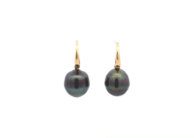 Avaiki Black Baroque Pearl Drop Earrings in Yellow Gold | 10.00mm