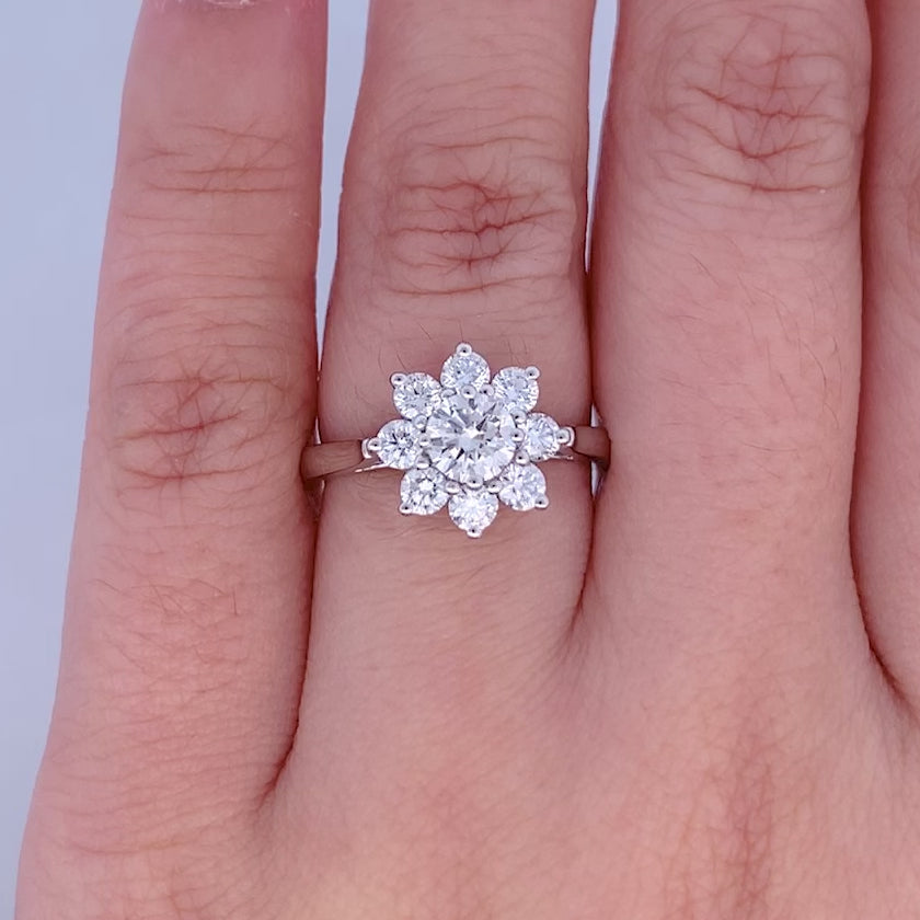 Fleur: Brilliant Cut Diamond Halo Ring in Platinum | 0.83ctw