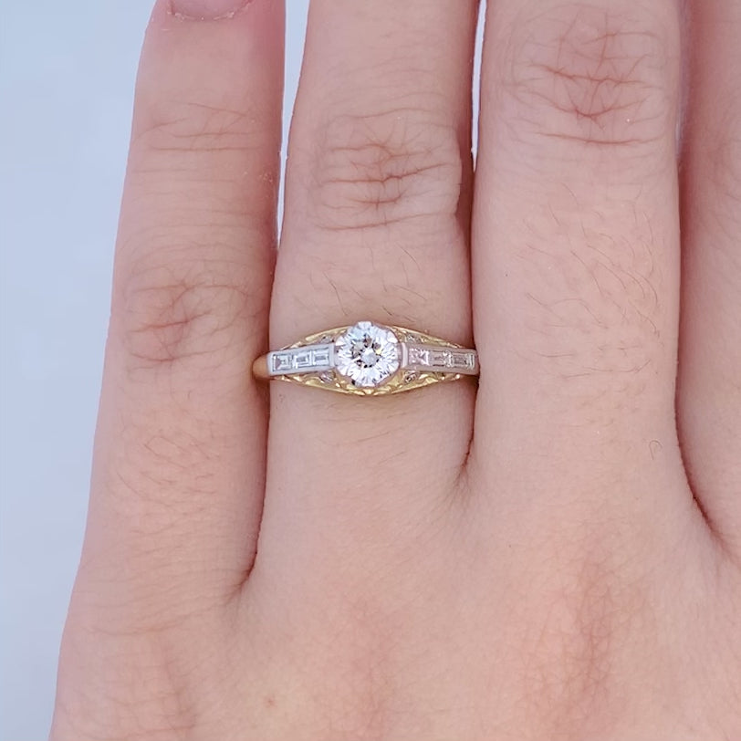 Filigree Diamond Set Solitaire Ring in Yellow Gold | 0.64ctw