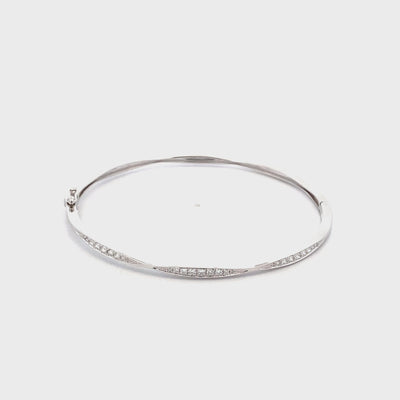 Brilliant Cut Diamond Set Cinched Bangle in White Gold | 0.38ctw