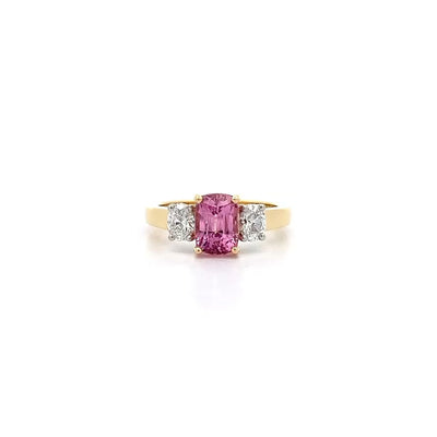 Pink Spinel and Diamond Three Stone Ring in Yellow Gold | 2.48ct