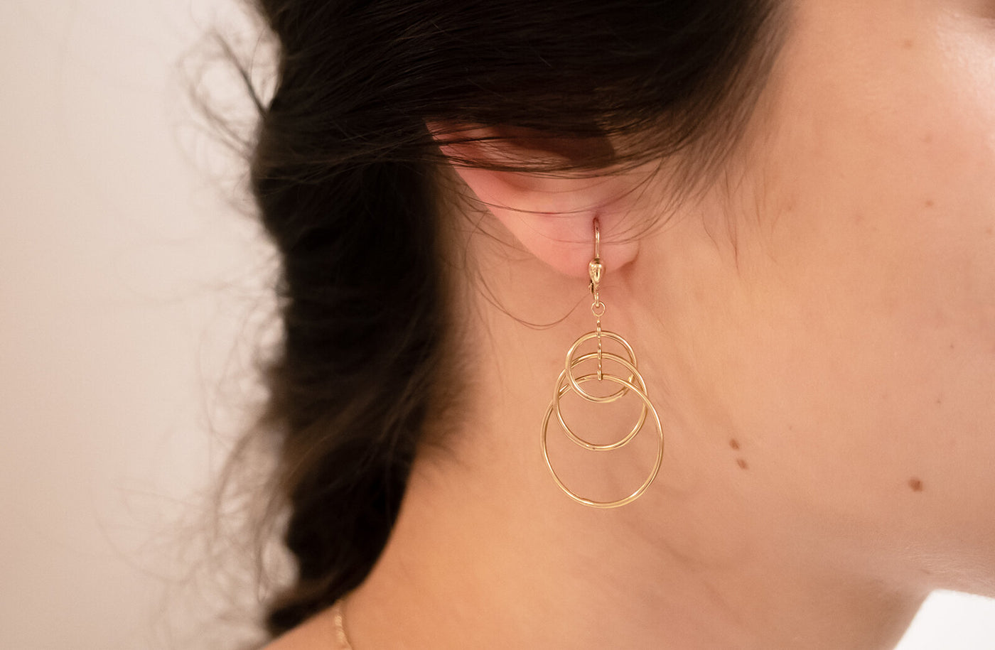 Triple Hoop Dangle Earrings in Yellow Gold