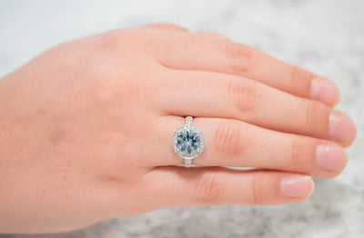 Aquamarine and Diamond Halo Ring